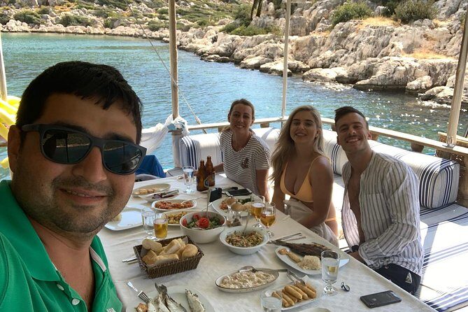 Private Boat Trip to Kas Islands including BBQ Lunch - Guvercin (Pigeon) Island: birds, a shark stone sculpture, and real swimming time